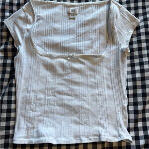 BDG White Ribbed Short Sleeve Top